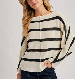 509 Broadway Sheer Striped Oversize Knit Pullover
