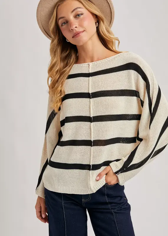 509 Broadway Sheer Striped Oversize Knit Pullover