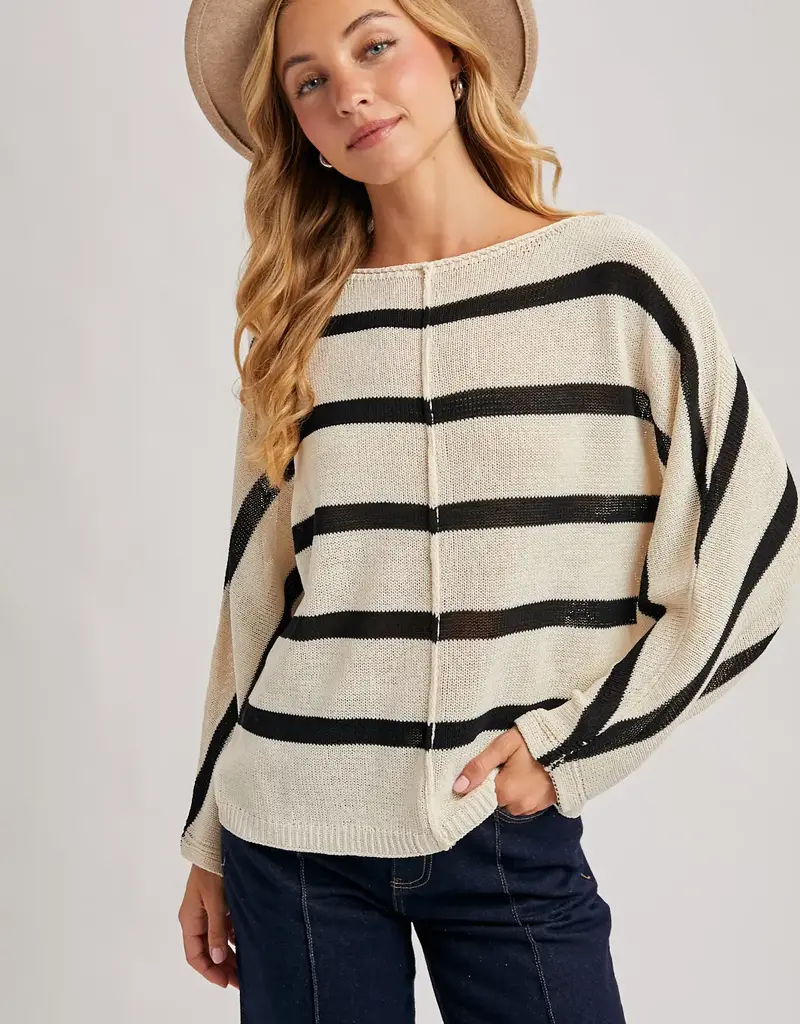 509 Broadway Sheer Striped Oversize Knit Pullover