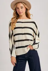 509 Broadway Sheer Striped Oversize Knit Pullover