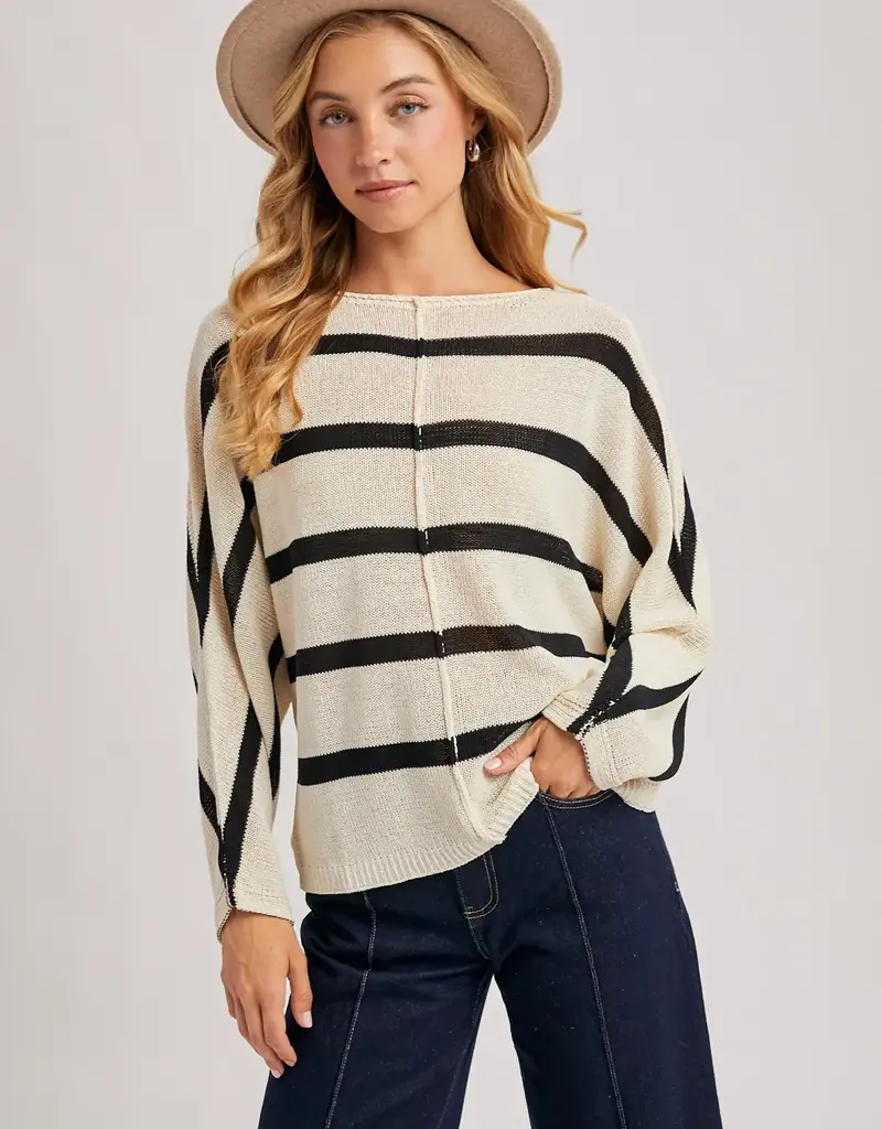 509 Broadway Sheer Striped Oversize Knit Pullover