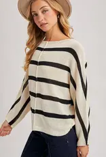 509 Broadway Sheer Striped Oversize Knit Pullover
