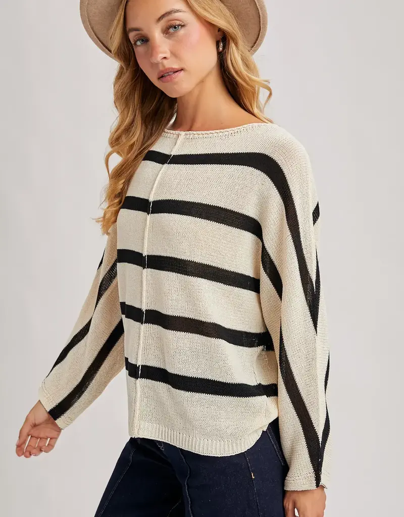 509 Broadway Sheer Striped Oversize Knit Pullover