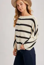 509 Broadway Sheer Striped Oversize Knit Pullover