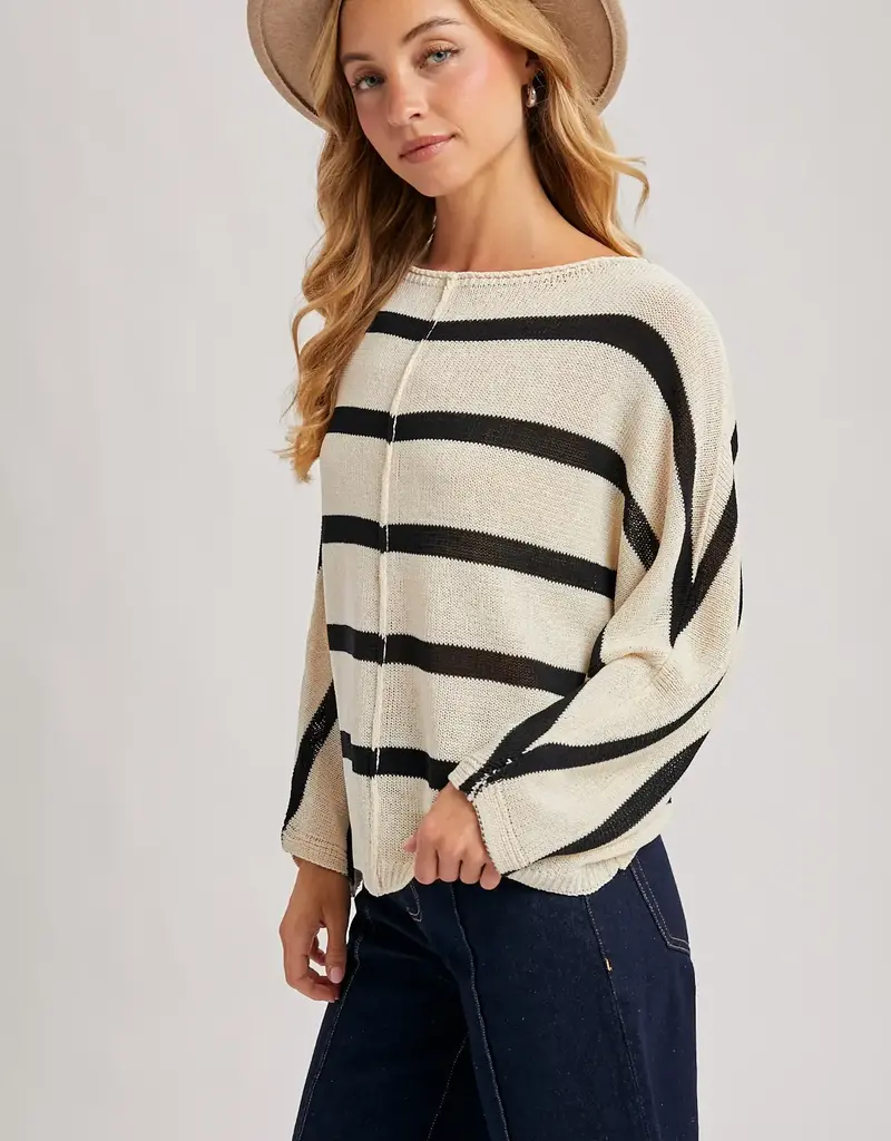509 Broadway Sheer Striped Oversize Knit Pullover