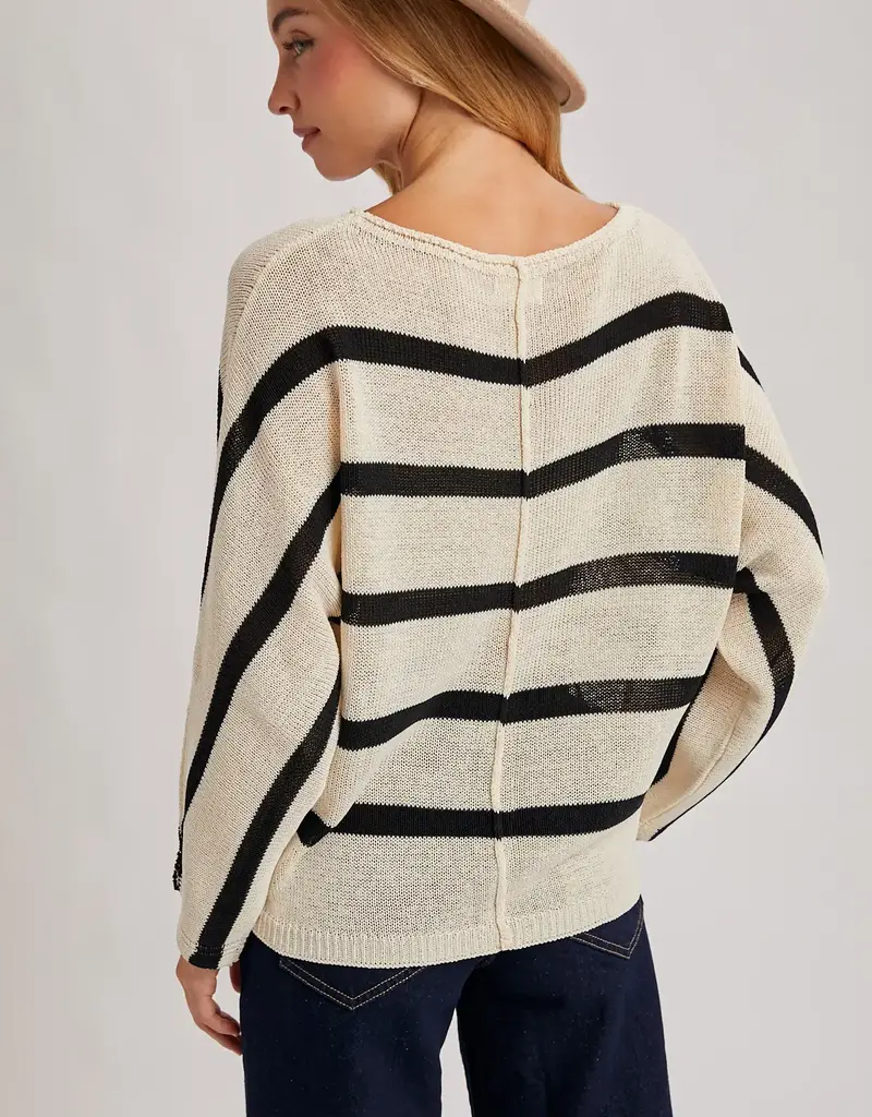 509 Broadway Sheer Striped Oversize Knit Pullover
