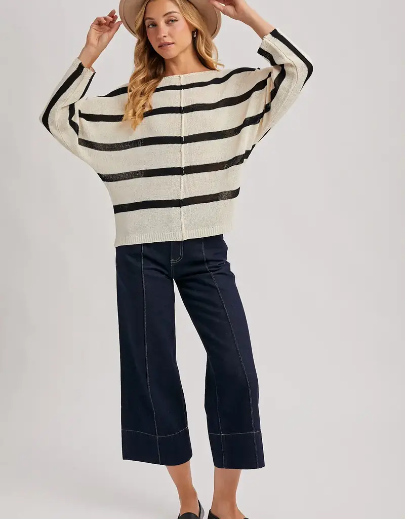 509 Broadway Sheer Striped Oversize Knit Pullover