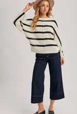509 Broadway Sheer Striped Oversize Knit Pullover