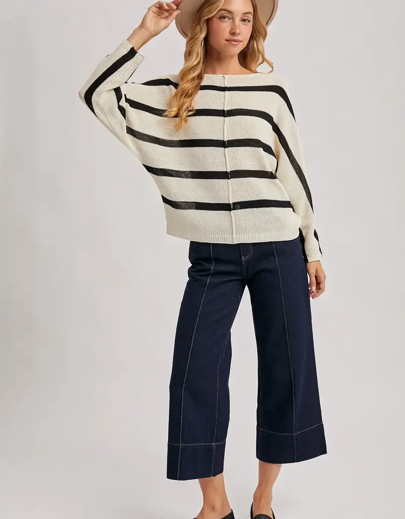509 Broadway Sheer Striped Oversize Knit Pullover
