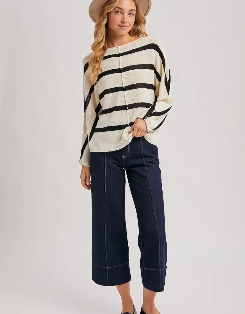 509 Broadway Sheer Striped Oversize Knit Pullover