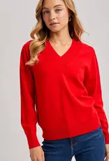 509 Broadway Ribbed V-Neck Knit Sweater