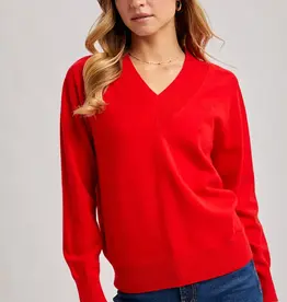 509 Broadway Ribbed V-Neck Knit Sweater