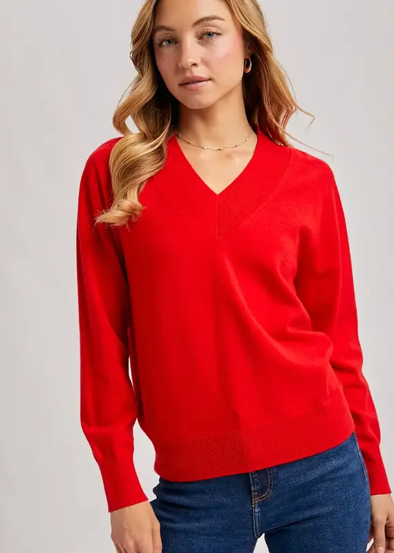 509 Broadway Ribbed V-Neck Knit Sweater