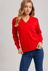 509 Broadway Ribbed V-Neck Knit Sweater