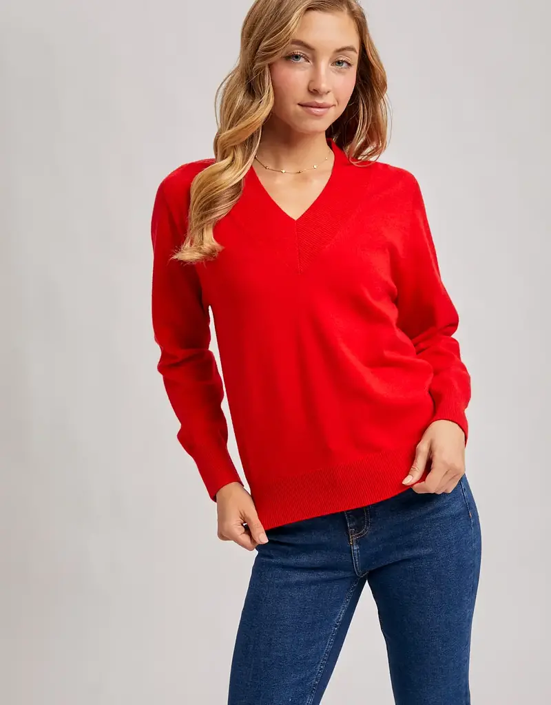 509 Broadway Ribbed V-Neck Knit Sweater