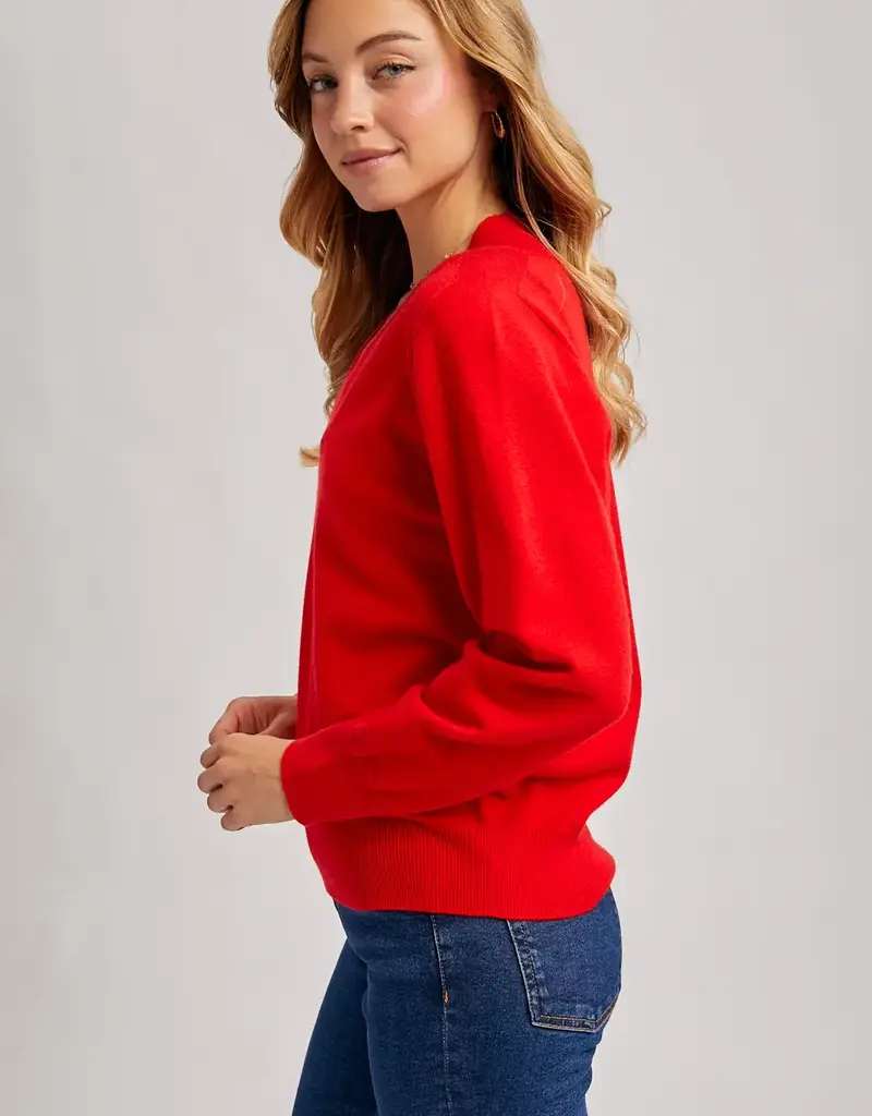 509 Broadway Ribbed V-Neck Knit Sweater