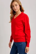 509 Broadway Ribbed V-Neck Knit Sweater