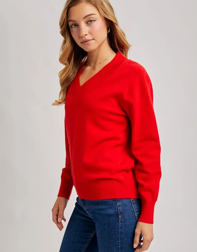 509 Broadway Ribbed V-Neck Knit Sweater