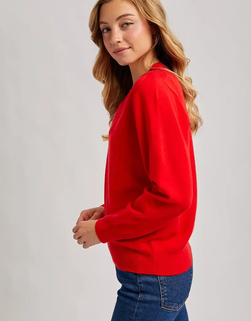 509 Broadway Ribbed V-Neck Knit Sweater