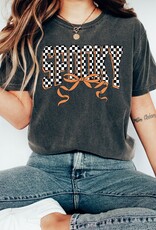 509 Broadway Spooky Checkered Bow Comfort Colors Tee