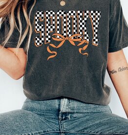 509 Broadway Spooky Checkered Bow Comfort Colors Tee