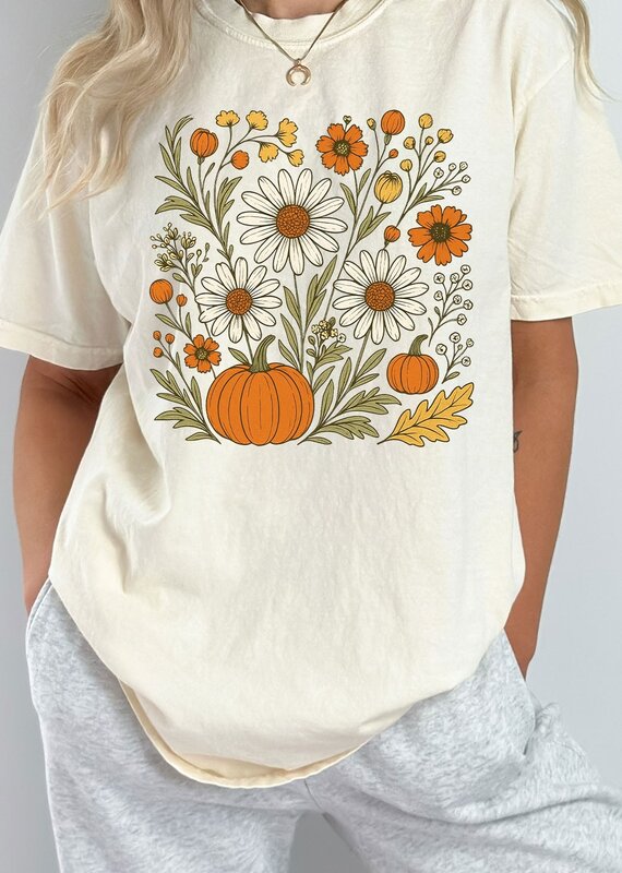 509 Broadway Fall Floral Pumpkin Comfort Color Tee