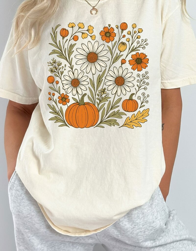 509 Broadway Fall Floral Pumpkin Comfort Color Tee
