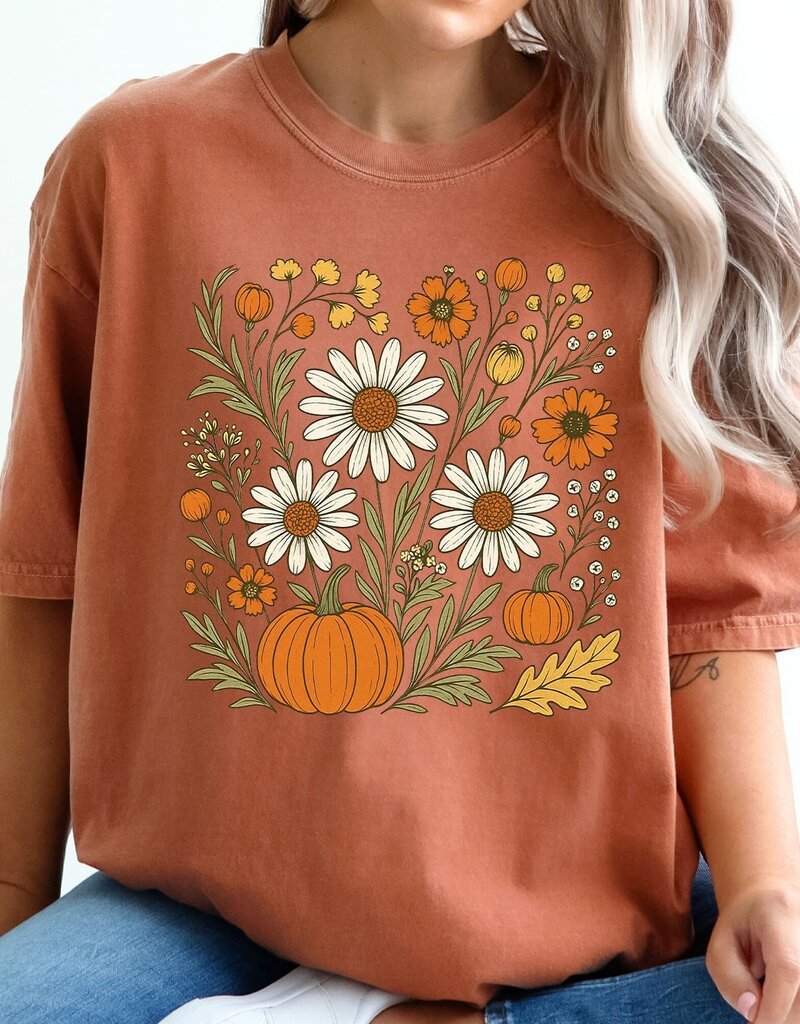 509 Broadway Fall Floral Pumpkin Comfort Color Tee