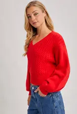 509 Broadway Cropped V-Neck Cable Knit Sweater