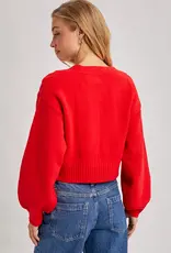 509 Broadway Cropped V-Neck Cable Knit Sweater