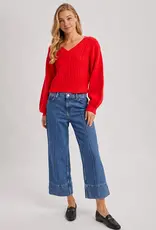 509 Broadway Cropped V-Neck Cable Knit Sweater