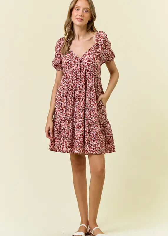 509 Broadway Floral Printed Tiered Mini Dress
