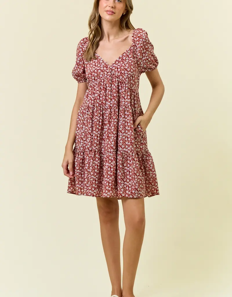 509 Broadway Floral Printed Tiered Mini Dress