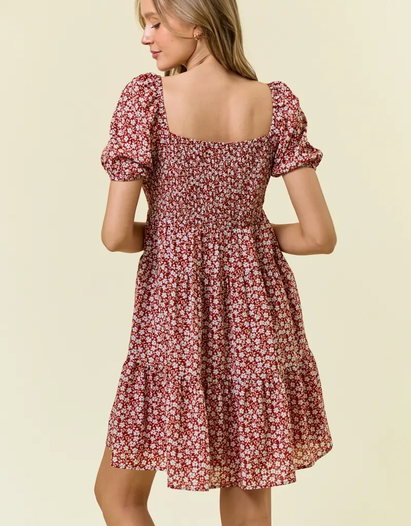 509 Broadway Floral Printed Tiered Mini Dress