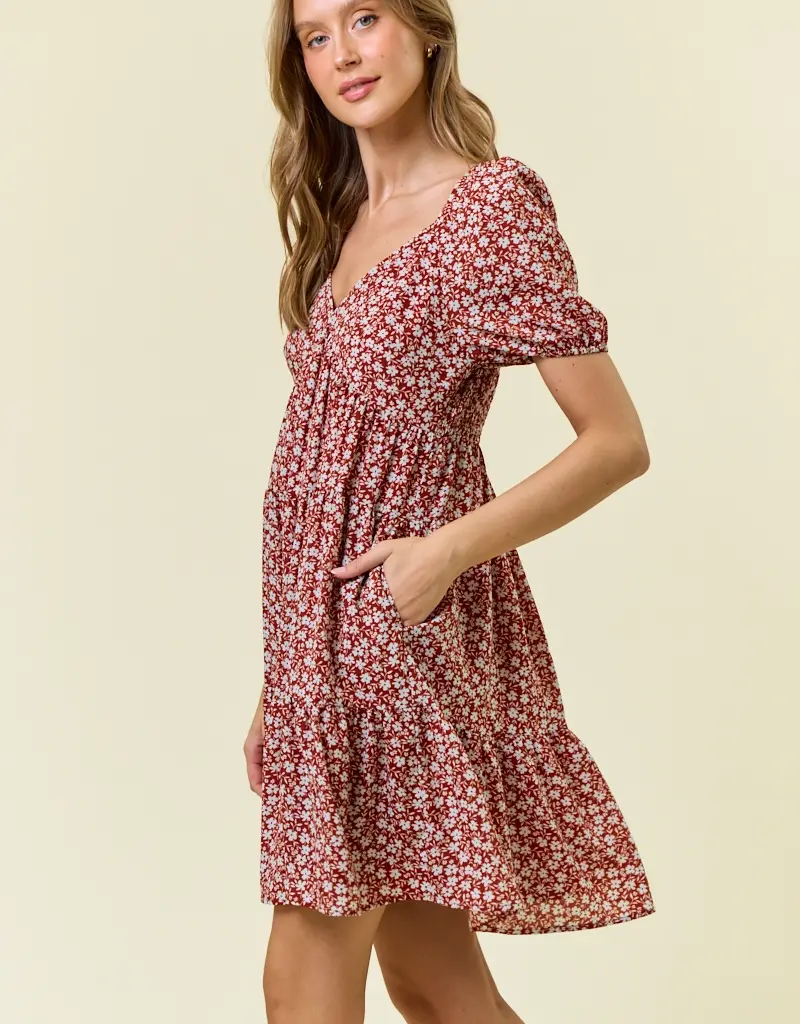 509 Broadway Floral Printed Tiered Mini Dress
