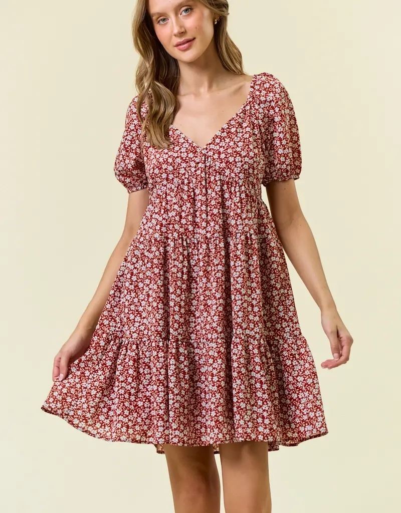 509 Broadway Floral Printed Tiered Mini Dress