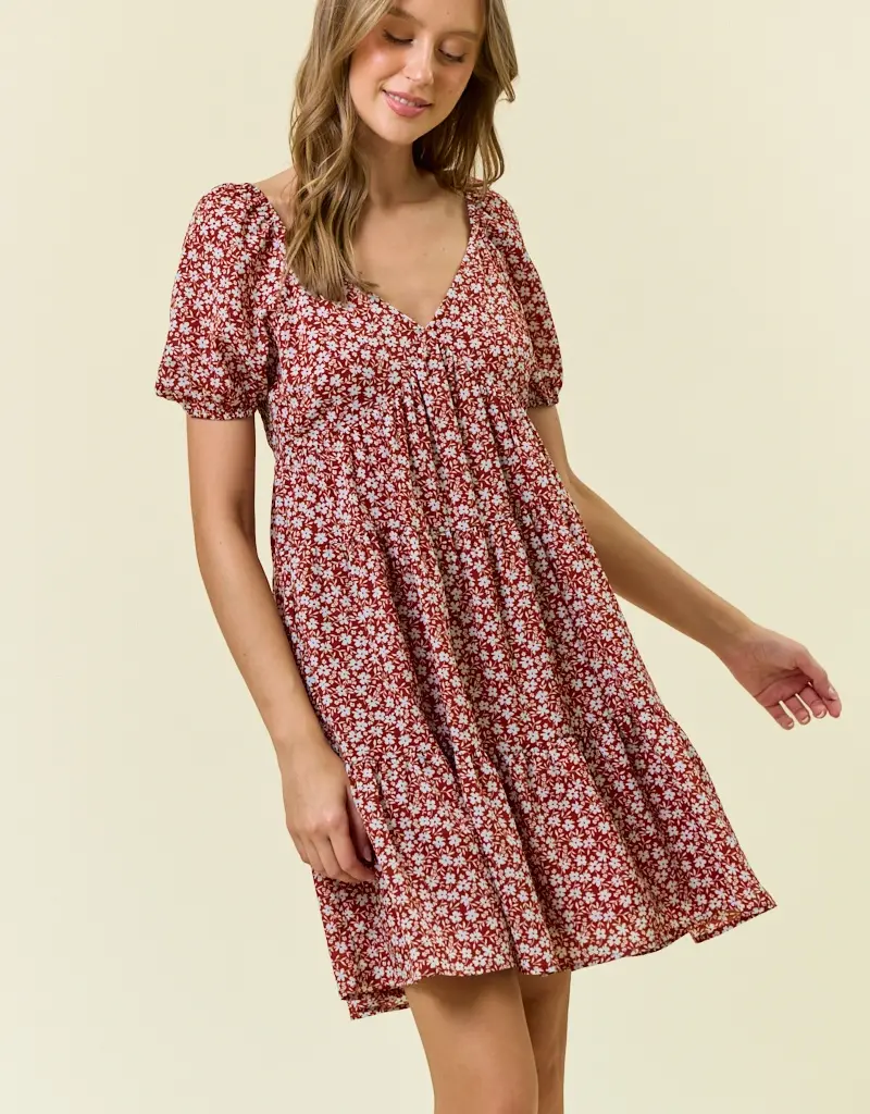 509 Broadway Floral Printed Tiered Mini Dress