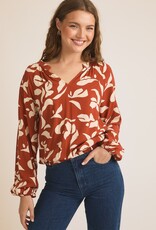 509 Broadway Collar V-Neck Abstract Print Top