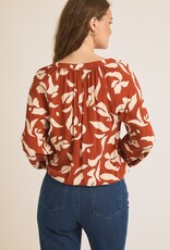 509 Broadway Collar V-Neck Abstract Print Top