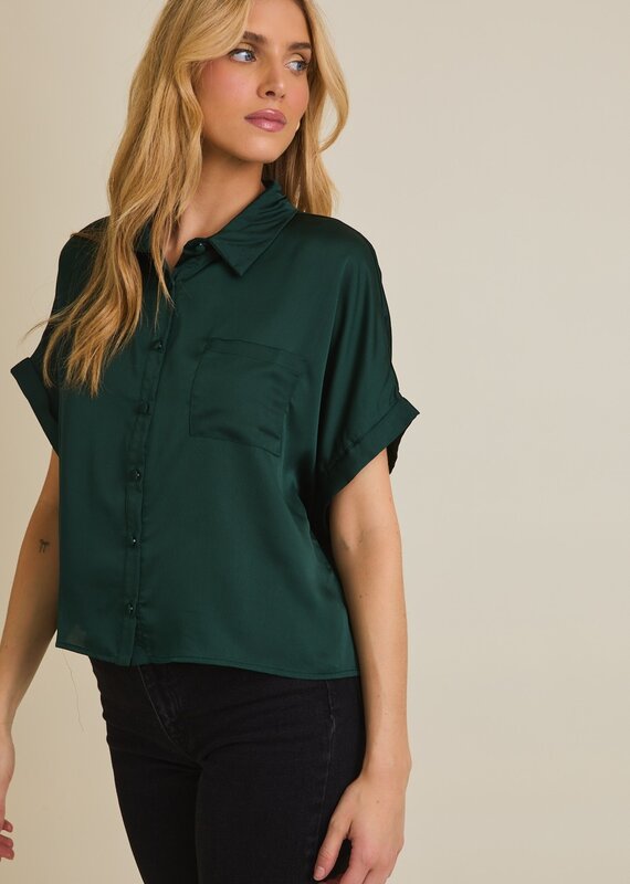 509 Broadway Satin Boxy Button Down Blouse