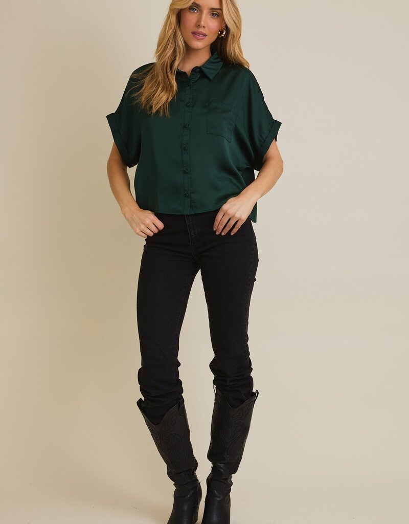 509 Broadway Satin Boxy Button Down Blouse
