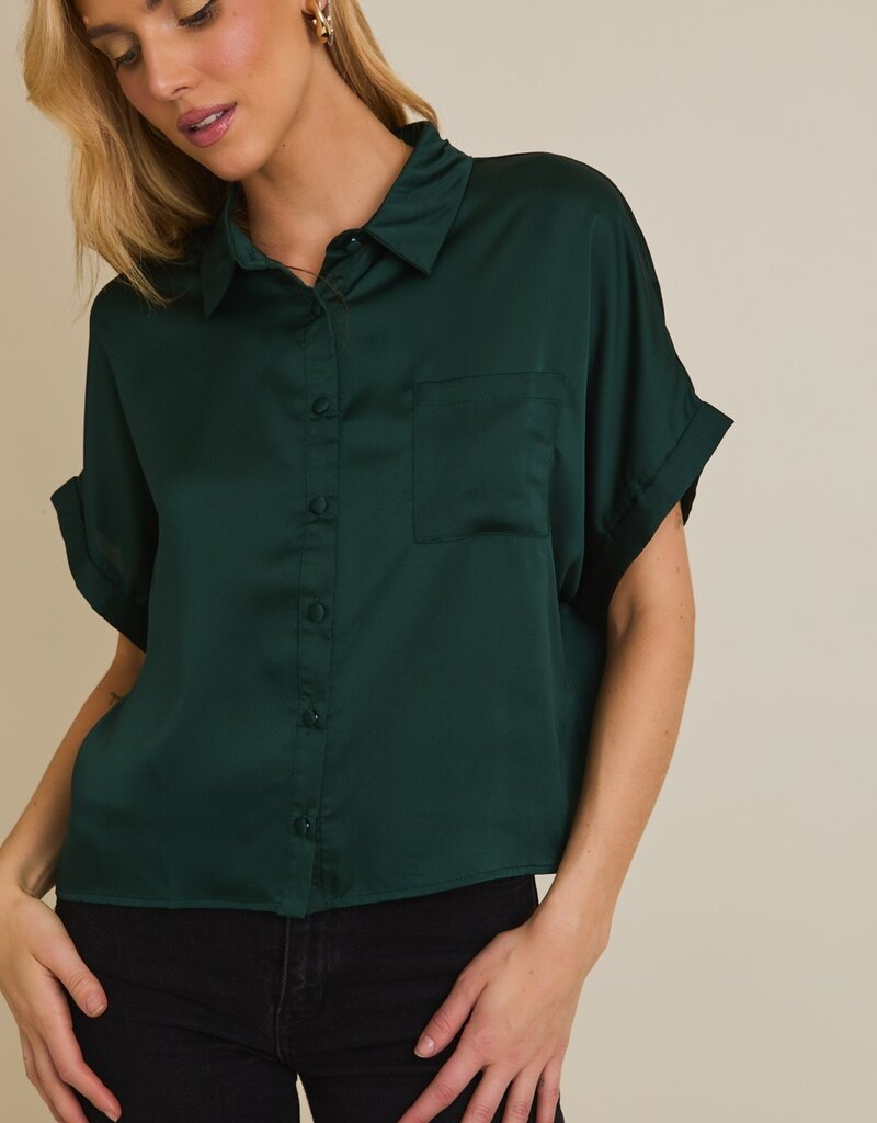 509 Broadway Satin Boxy Button Down Blouse
