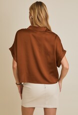 509 Broadway Satin Boxy Button Down Blouse