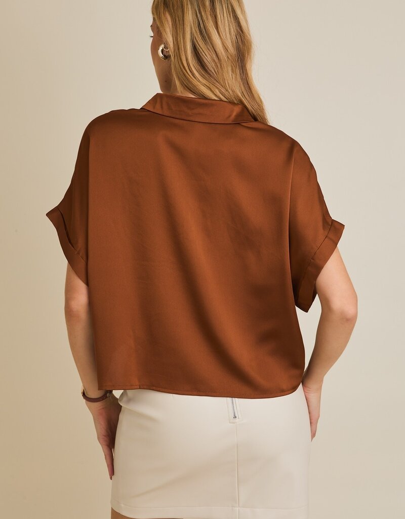 509 Broadway Satin Boxy Button Down Blouse
