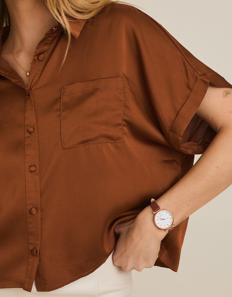 509 Broadway Satin Boxy Button Down Blouse