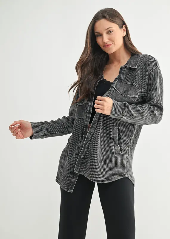 509 Broadway Waffle Mineral-Washed Button Down Jacket