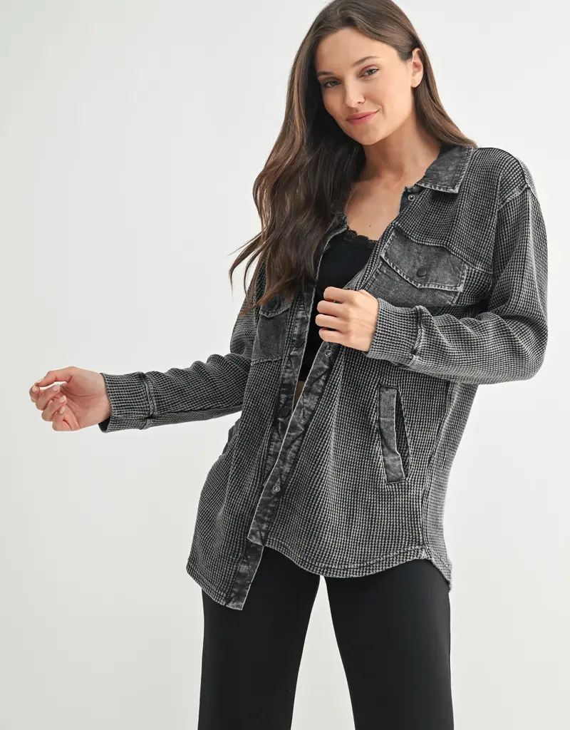 509 Broadway Waffle Mineral-Washed Button Down Jacket