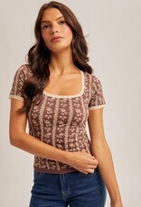 509 Broadway Lace Trim Floral Motif Tee