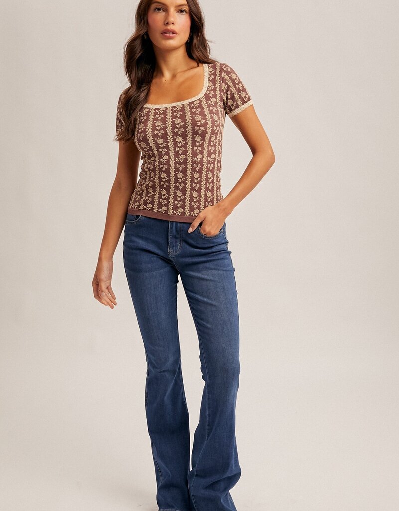 509 Broadway Lace Trim Floral Motif Tee