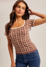 509 Broadway Lace Trim Floral Motif Tee